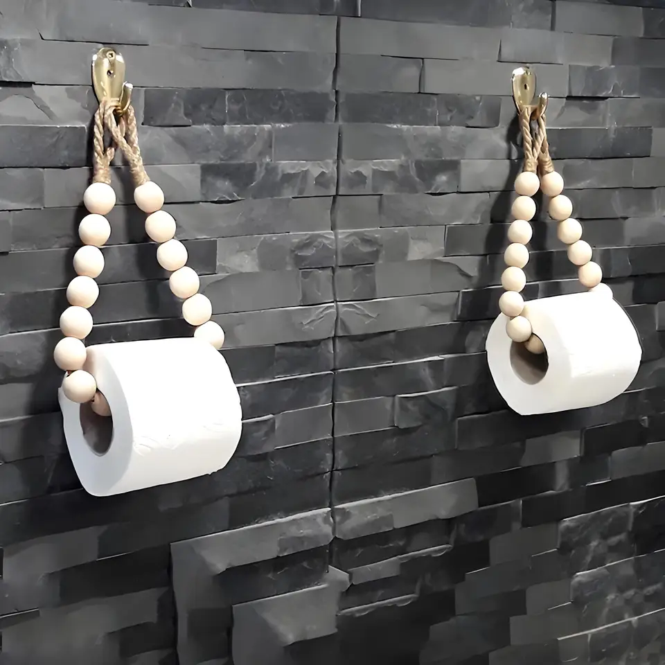 Držiak na toaletný papier Drevené korálky WC PAPIER PAPIER ROLDER UNALNUJE MONT MONT A DOSTATOČ