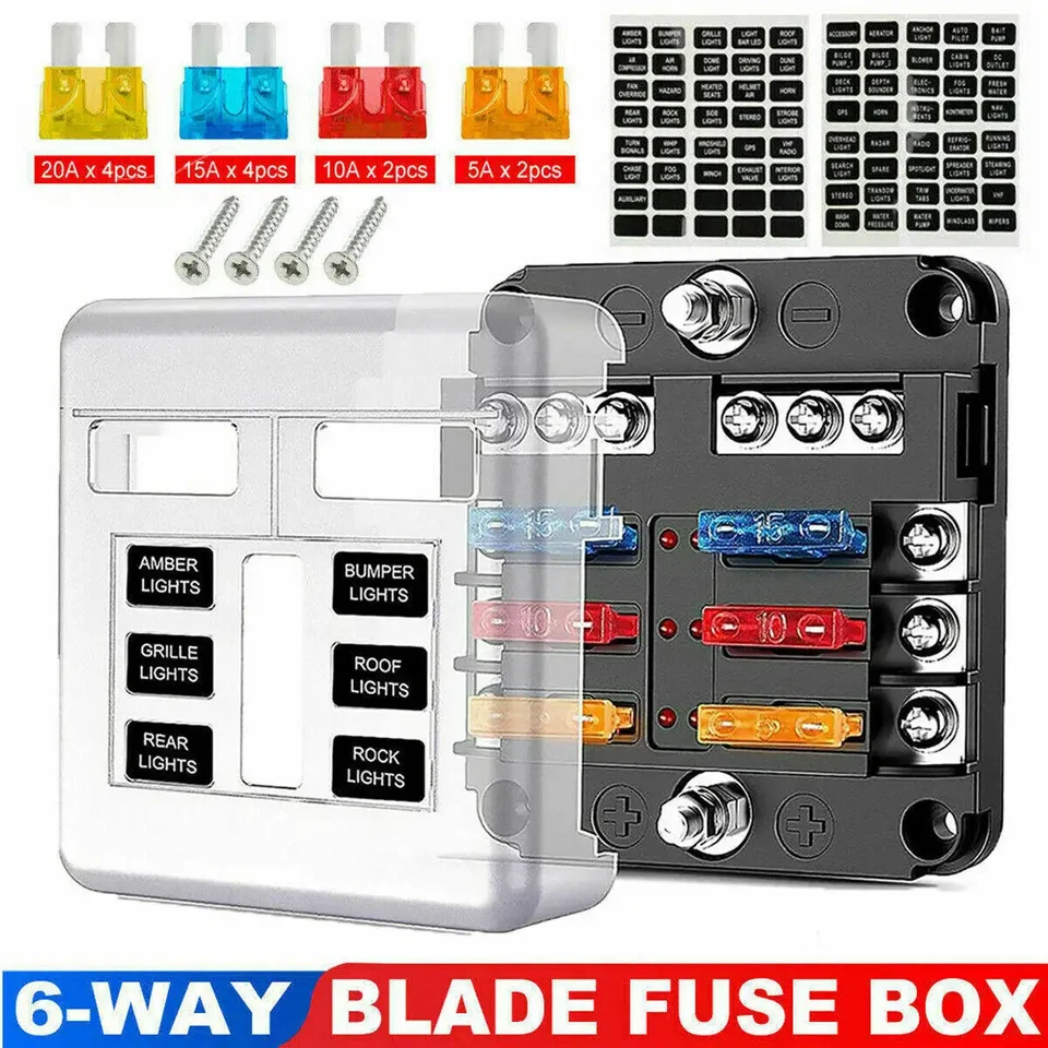 Držiak poistky pre poistku automobilu so 6 spôsobmi Blade poistky Blok a výstražné indikátor DC12V-32V