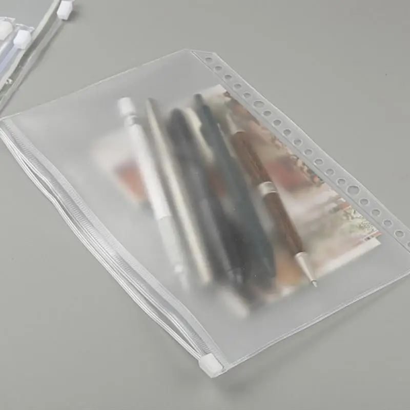 Držiak súboru A5 Štandardný priehľadný priehľadný A6 A7 PVC Loose Leaf rozpočetový vrecko na spojivo so zipsom