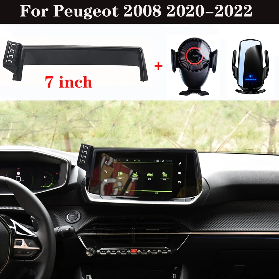 Držiak telefónu automobilov pre Peugeot 2008 2020 - 2022 7 -palcová obrazovka 15 W pevná základňa Rýchla bezdrôtová nabíjačka Stojan Mobilný telefón