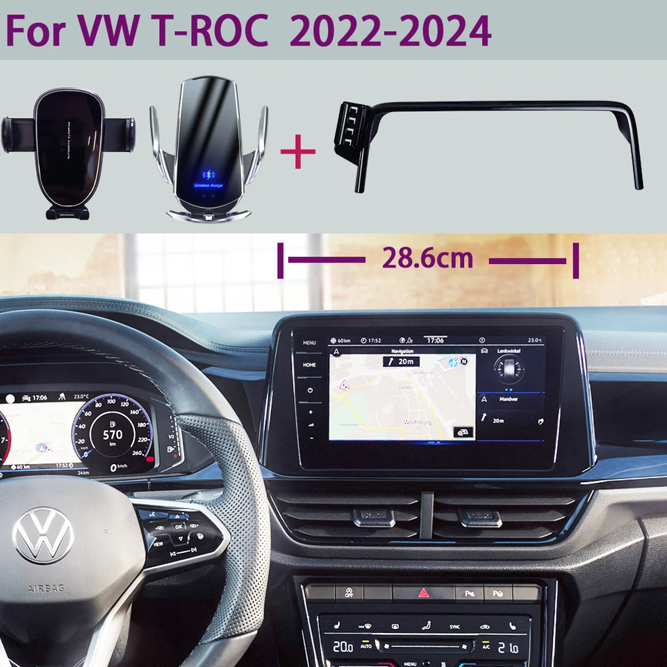 Držiak telefónu automobilu pre Volkswagen Troc T-ROC 2022 2023 2024 Obrazovka pevná držiak na telefón bezdrôtové nabíjačku