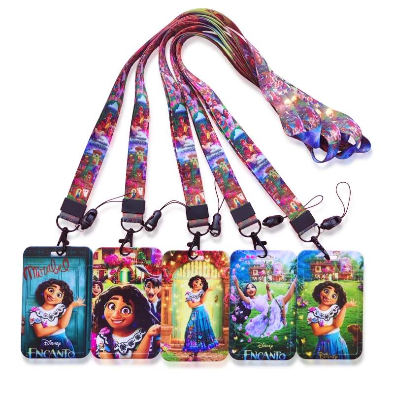 Držitelia kariet Disney Encanto Lanyards Women Card Card Case Case Strap ID Držiteľ odznaku dievčenský držiteľ držiteľa karty Zrušiteľný klip