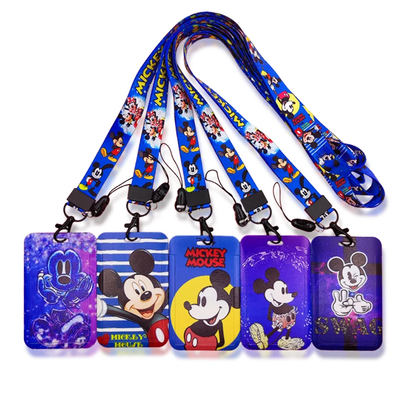 Držiteľ kariet Disney ID Držiteľ kariet s Lanyardom pre kancelársku školu Mickey Minnie Kreditné karty, osobný súbor držiteľa identifikačných preukazov