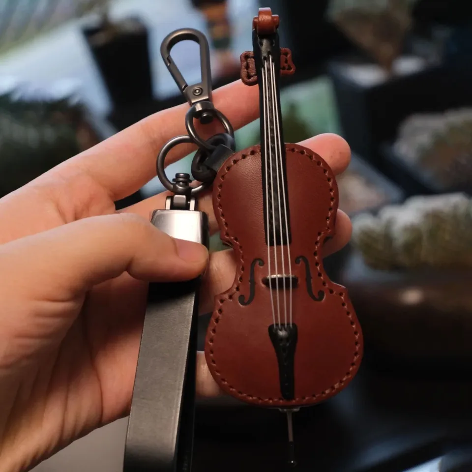 Držiteľ kľúča zápästia pružné kľúče remeselnícke kožené husle a hudobný nástroj Klávesový kľúče Miniature ID peňaženka Kľúč prsteň pre ženy
