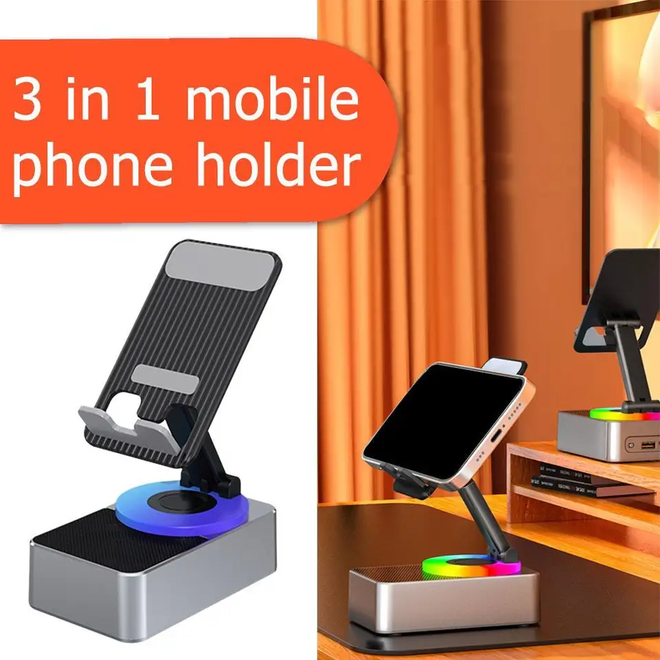 Držiteľ mobilných telefónov 3-v-1, Audio Power Bank, reproduktor hovorov Bluetooth, multifunkčný skladací rotačný počítač