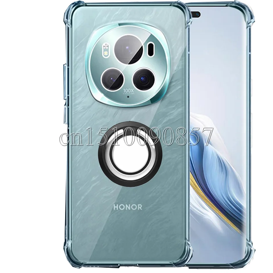 Držiteľ prsteňa zosilnený roh Soft TPU Clear Shockproof Case Cover pre Honor Magic 6 Pro 6Pro Magic6 Ultimate RSR Porsche Design