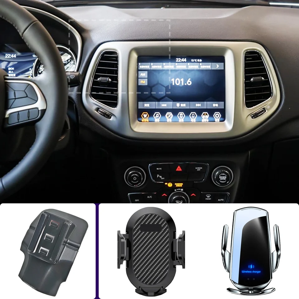 Držiteľ telefónu automobilov pre Jeep Compass 2017 2018 2019 2020 Mobilný telefón MONES CAR Wireless Nabíjanie Špeciálne pevné základné príslušenstvo