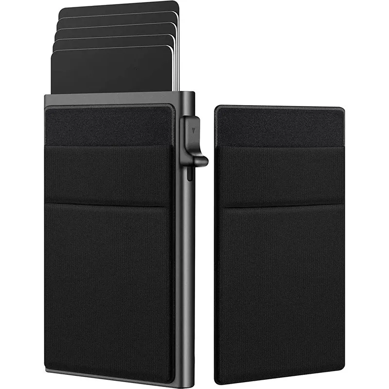 Držiteľ štíhlej hliníkovej karty s Elasticity Back PAUCH ID Držiteľ kreditnej karty Mini RFID WALLET