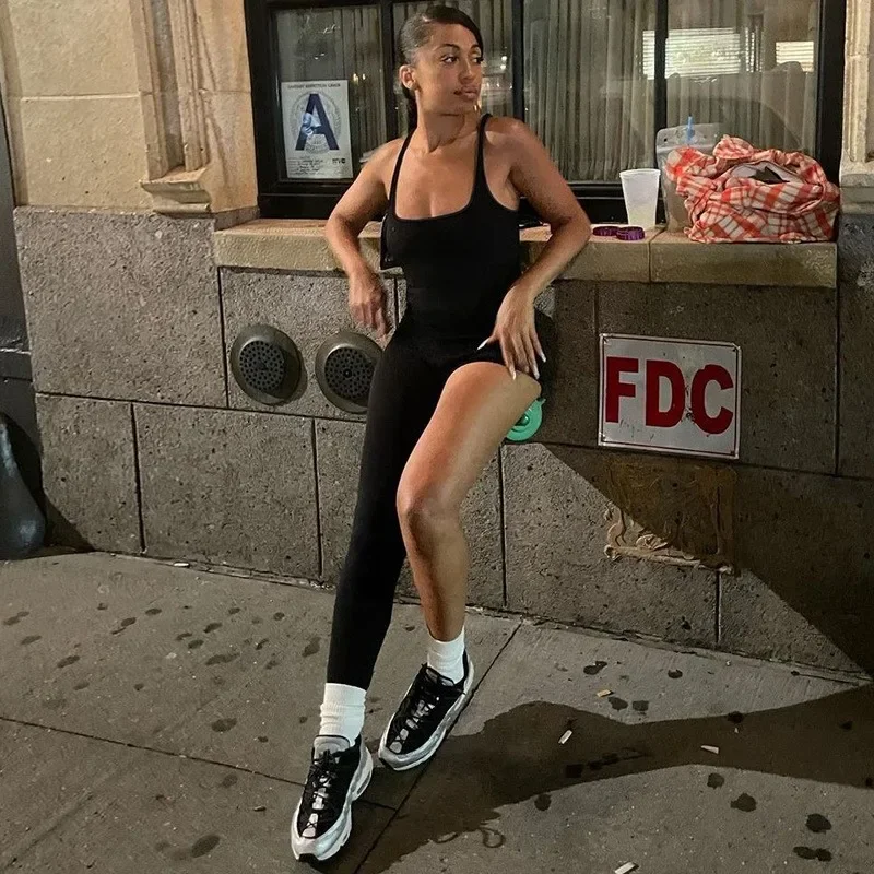 Dsmtrc žena Skinny asymetrické kombinézy Jedna noha Spevnená čierna letná streetwear y2k personalizované praky hranky jeden kus