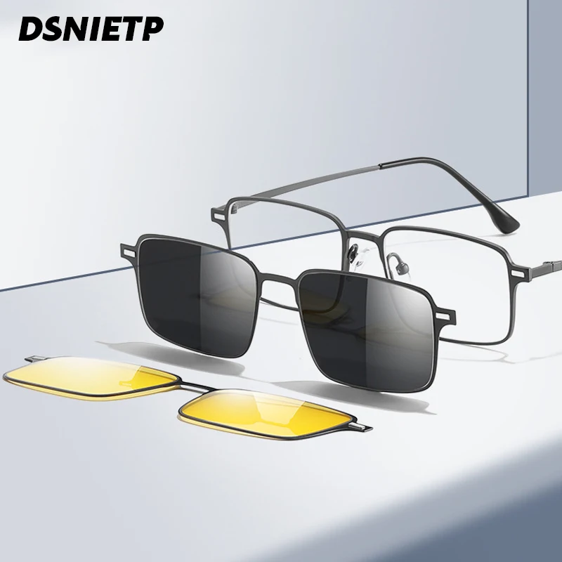 Dsnietp Titanium zliatiny 2 v 1 magnet na čítanie klipových okuliarov Muži Photochromatické anti modré svetlo Myopia Okulia
