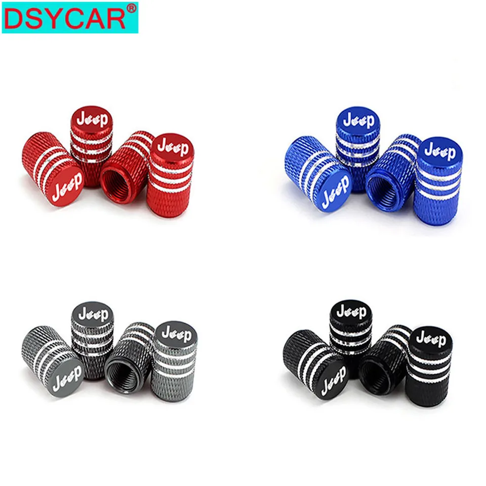 Dsycar 4ks/set Universal Jeep logo Alu-zliatiny pneumatiky Ventily pre vozidlá vozidla Motorcycle Motorcycle Bicycle Ventil Cover Cover Pneuľke pneumatiky