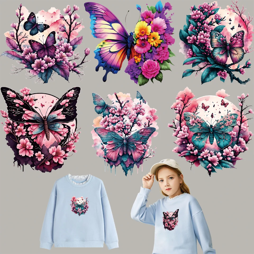 DTF Butterfly Custom Patch 15 cm pre deti Tričko Tričko na odevy pruh DIY Thermal Transfer A na úrovni umývacieho prostriedku na úrovni A