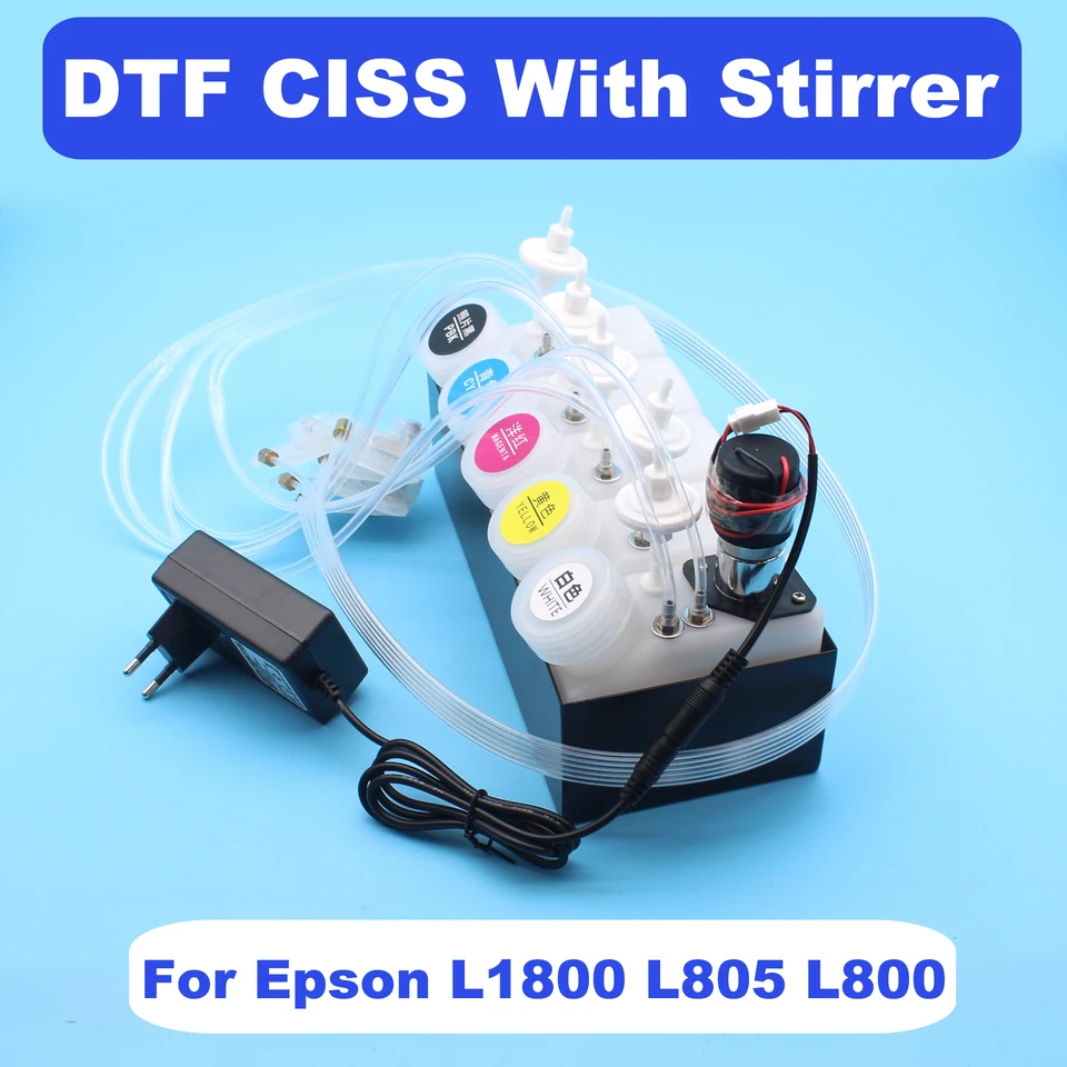 DTF CISS Shake pre EPSON L1800 L800 L805 DTF Biela atramentová nádrž s miešačkou TLAČ