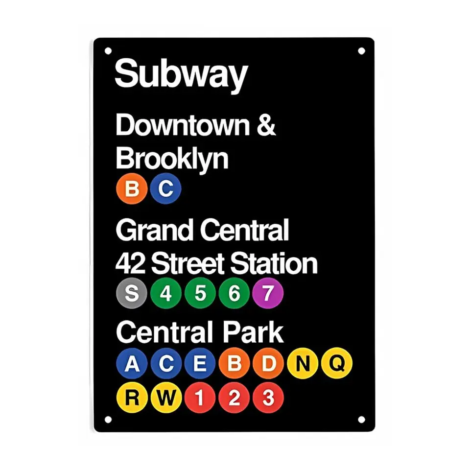 DTSNJSDWK Subway Downtown Brooklyn na Grand Central 42 Street Station Signs kovové plechové znamenie, plagát Central Park pre domácu kanceláriu