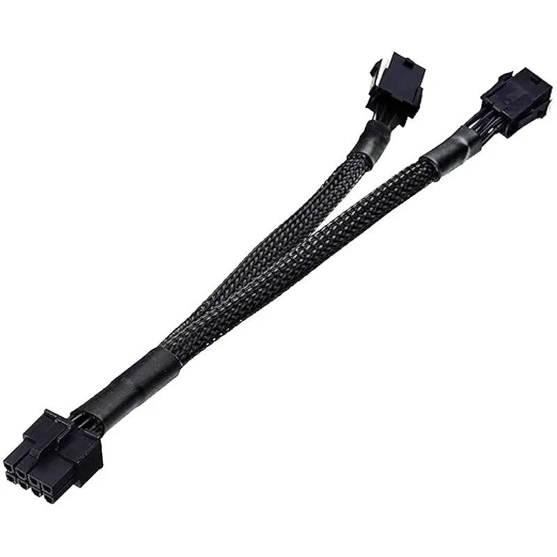 Dual 6 -Pin Female do 8 Pin Male Graphics Grafics Card Card Cable Cable 18awg Braided Rucked Black 20 cm
