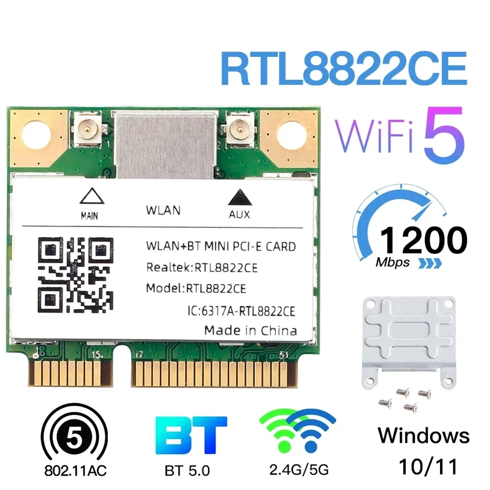 Dual Band Mini PCIe RTL8822CE 1200MBPS WIFI karta Bluetooth 5.0 Wireless Adapter 802.11ac WiFi Dongle pre Win10/11 Better 7260HMW