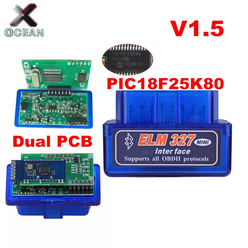 Dual Double 2pCB PIC18F25K80 Firmvér ChIP 1.5 ELM327 V1.5 OBD2 BT Diagnostické rozhranie ELM 327 V1.5