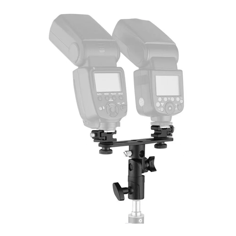 Dual Flash Bracket Hot Shoe Speedlight stojan dáždnik Držiteľ dvojité držiak na horúcu obuv Flash Umbrella pre fotografické video fotografia