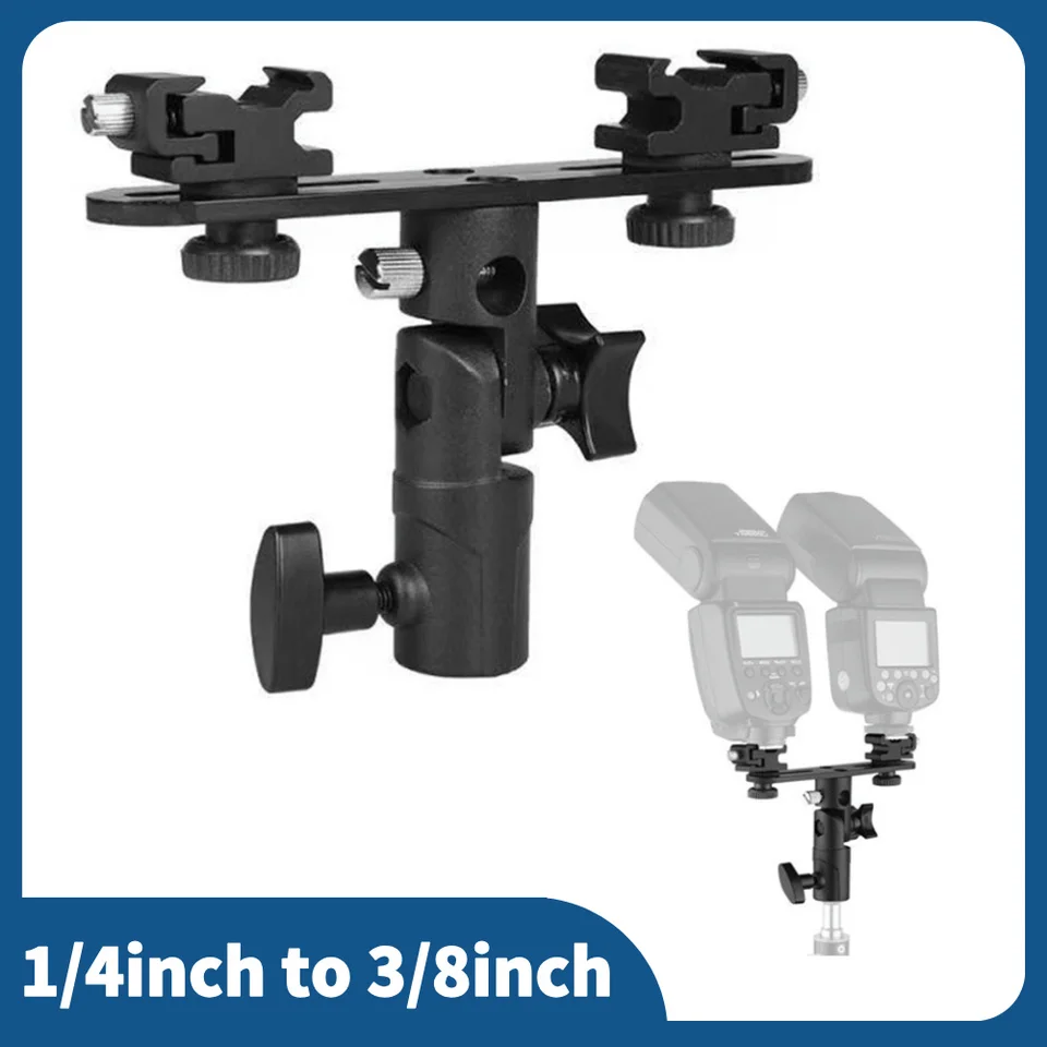 Dual Flash Bracket Umbrell Držiteľ ľahkého stojanu držiak na držiak s dvojitou obuvou bleskový dáždnik pre fotoaparát Canon Nikon DSLR
