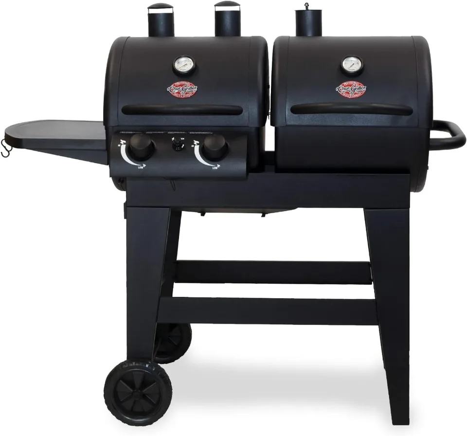 Dual-Function 2-Burner 24 000 BTU Propán plyn a uhlie gril a fajčiar s 870 varením štvorcových palcov v čiernej farbe