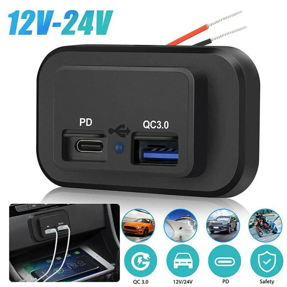 Dual USB Car Charger Socket 12V/24V 3.1A 4.8A USB Nabíjací výstupný napájací adaptér pre motocykel Camper Truck ATV Boat Car RV