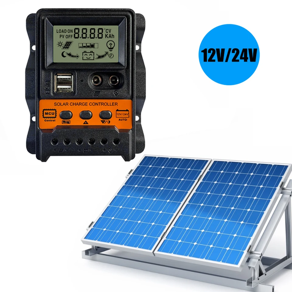 Dual USB LCD Solar Cyping Ovládač 12/24V