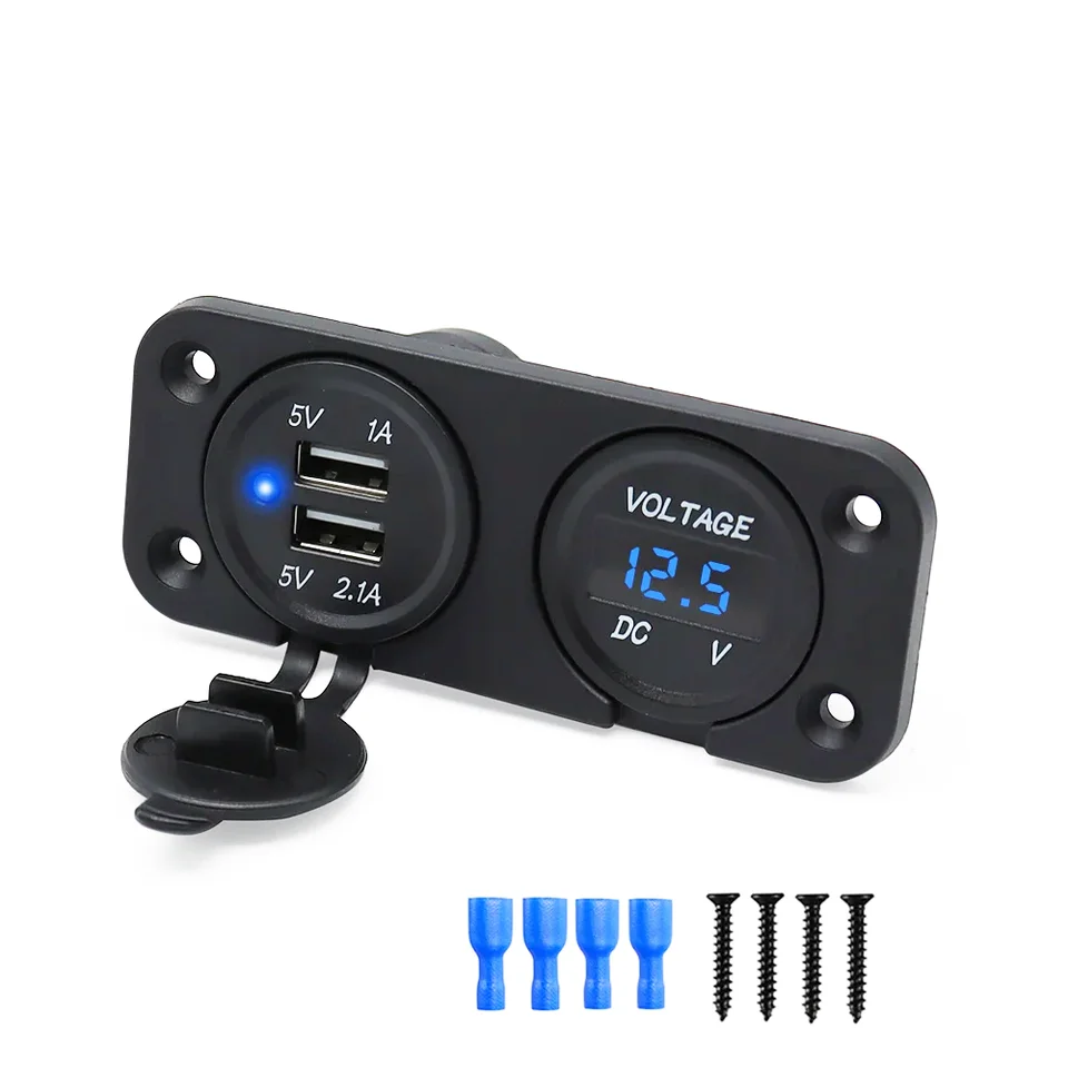 Dual USB port s LED digitálnym voltmeterovým adaptérom Adaptér nepremokavý panel s objímkou ​​pre 12v-24V