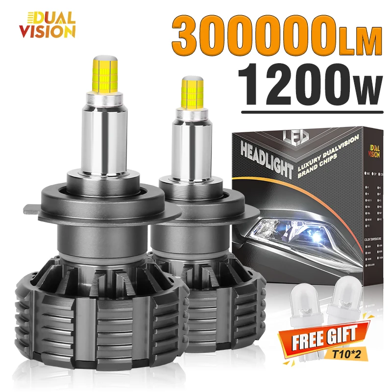 DualVision 1200W 300000lm H7 LED 360 H1 HB3 HB4 LED H11 H8 H9 9006 9005 Svetlomet Svetlomer Automatické hmlové lampa 12V 3D CSP Chips 6500k