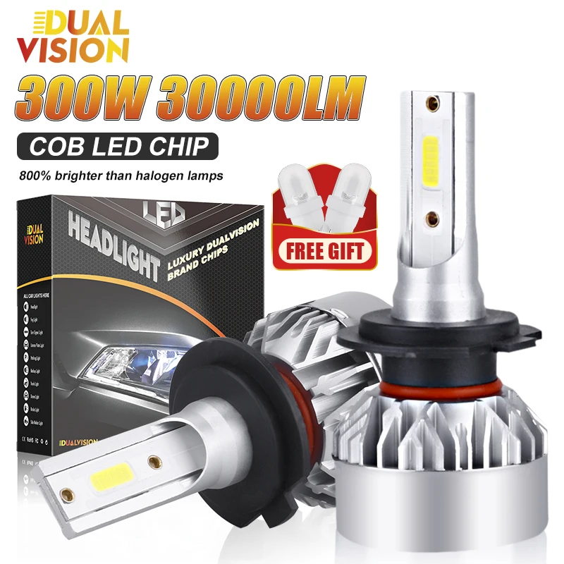 DualVision 300W H4 H7 LED svetlomet LED thalb žiarovka CANBUS 4300K ​​5000K 6000K 8000K Svetlá auta HB3 HB4 9005 9006 H11 9012 HIR2 HIR2 FOG LAMP