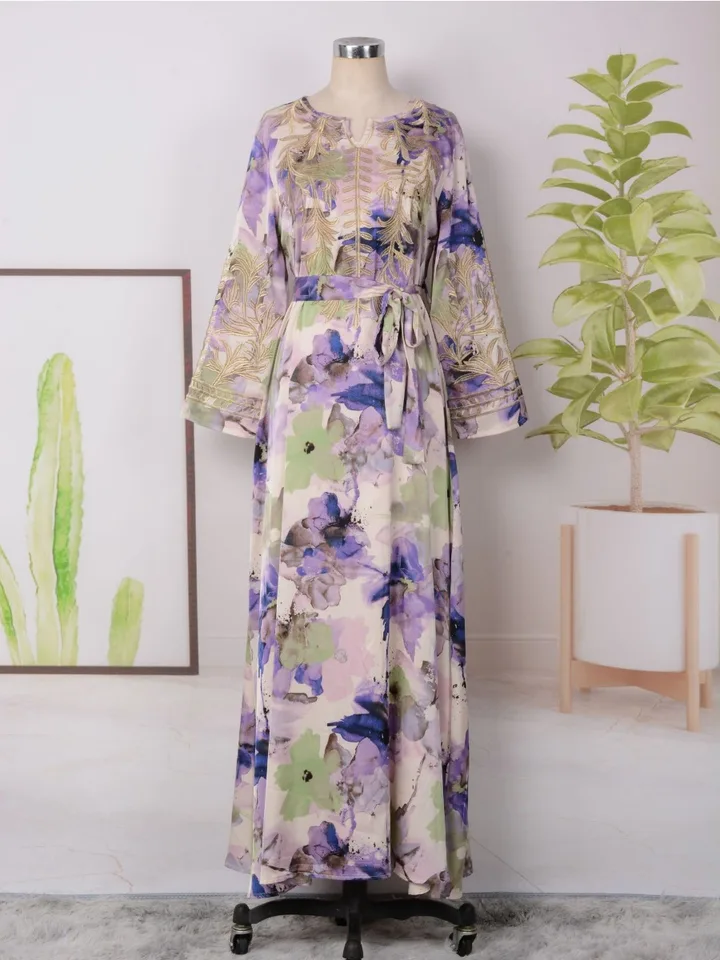 Dubaj Eid Moslimské šaty pre ženy Abaya výšivka Maroko Party šaty Ramadan Lace-up Abayas Kaftan Islam arabský dlhý rúž 2024