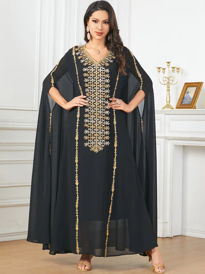 Dubaj Fashion Solid Shiffon Evening Party Party Turkish Dlhé šaty s plášťom marocké kaftan Saudské oblečenie 2025 Nový