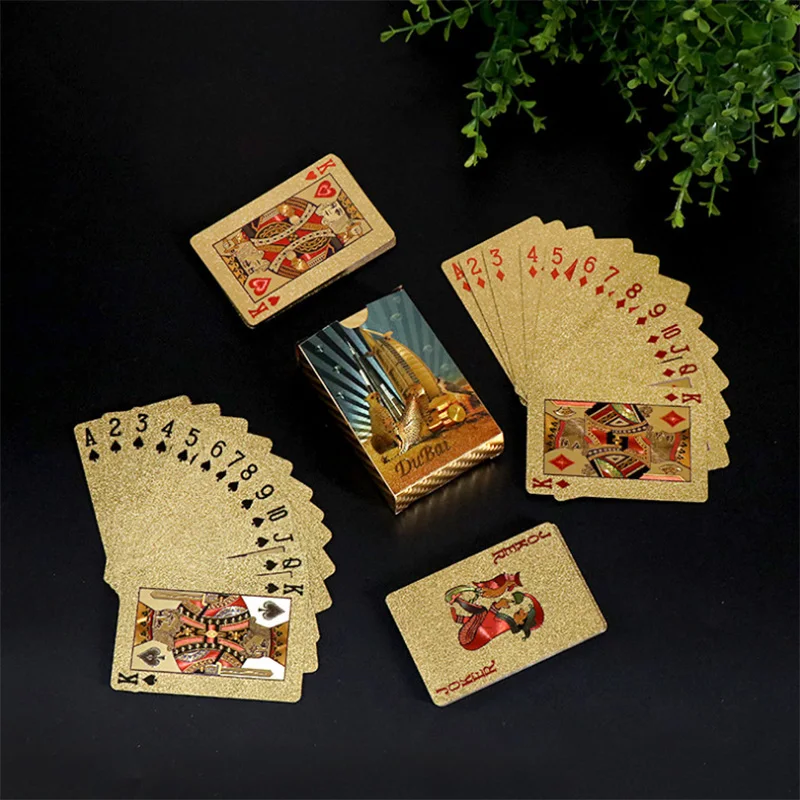 Dubaj Gold Foil pokerové karty Vodotesné papierové hracie karty Party stolové hazardné hry pre hazardné hry Poker Plast poker Collection Collection Toy