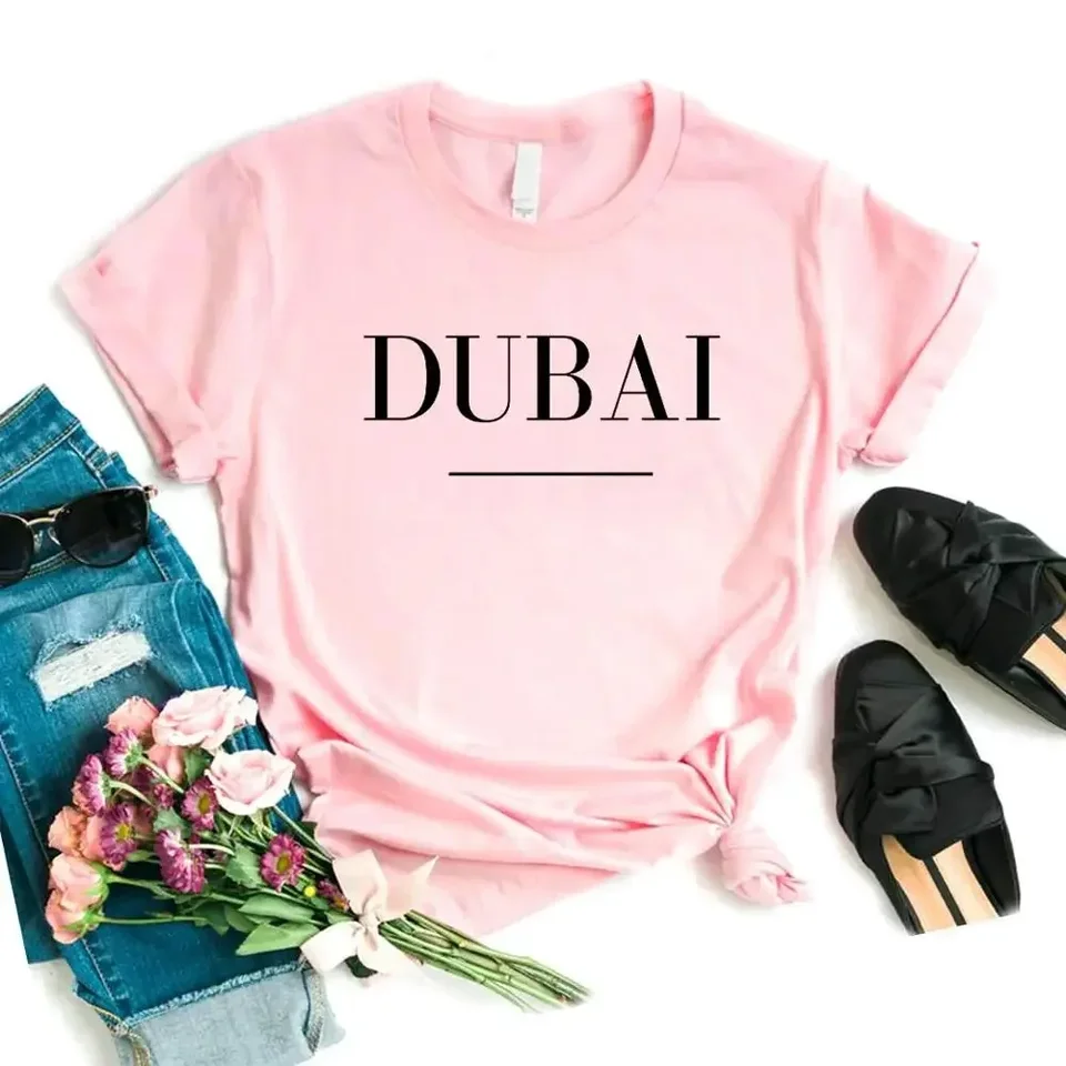 Dubaj listy tlač Dámske tričká THIRTS Príležitostné vtipné tričko pre lady Yong Girl Top Tee Hipster Y2K košele pre ženy 2024 bavlna