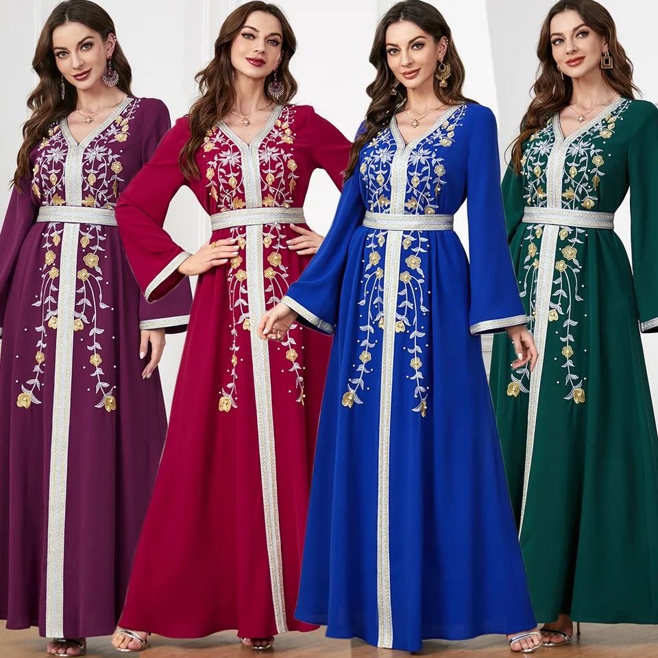 Dubaj moslimské dámske šaty Maroko Eid Al Fitr Party šaty Türkiye Abaya s dlhým rukávom dĺžky dĺžky dĺžky podlahy