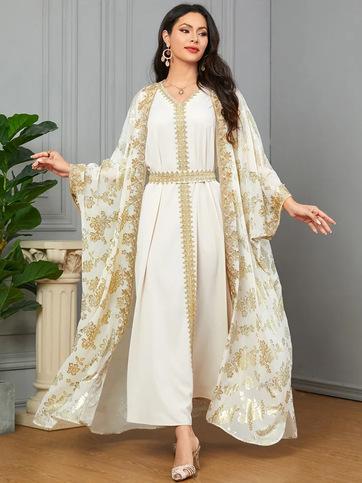 Dubaj Open Kimono Abayas Vnútorné šaty Ženy Moslimské porovnávanie 2 kusy Ramadán Turecko kaftan kebaya marokain eid djellaba rúž