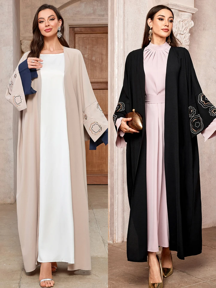 Dubaj Turecko Abayas pre ženy skromné ​​šaty ramadán eid výšivka kimono Musulmane kaftan nadmerne prestížna islamská rúcho otvorené abaya