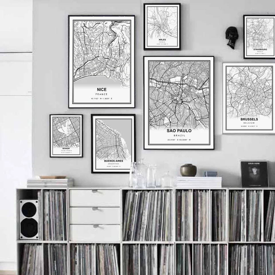 Dublin Paris London New York Bordeaux City mapa tlač Nordic plagáty nástenné umenie maľba maľba nástenné obrázky pre obývaciu izbu dekor