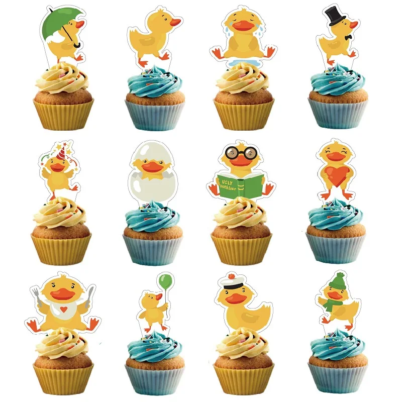 Ducka Téma Detská narodeninová oslava torty Detská koláč, žltý kačkový koláč, kačica všetko najlepšie k narodeninám torta vložka