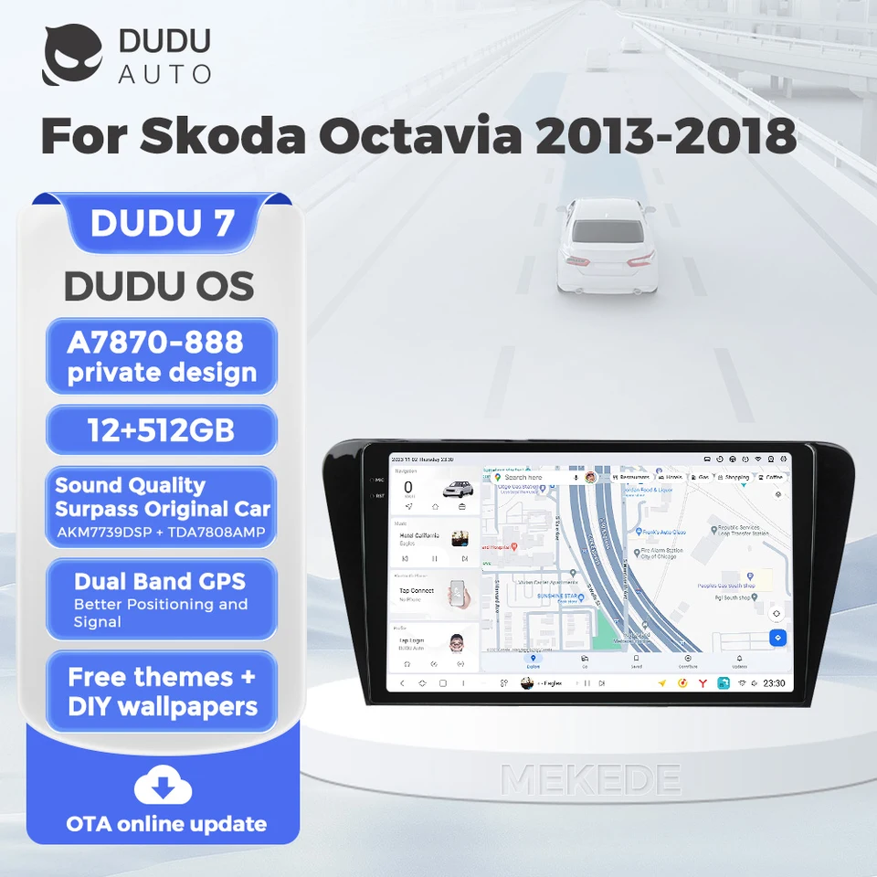 Duduauto YL888 7870 Android13 Automobilie Radio Multimedia navigácia 4G+WiFi pre SkoDa Octavia 2013-2018 DSP Video Player GPS Hlavná jednotka GPS