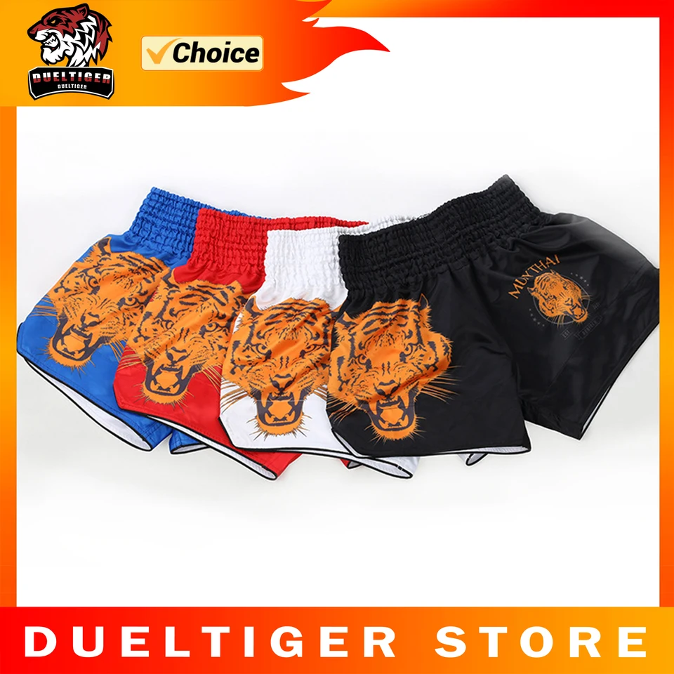 DUELTIGER MUAY THAI THAI KRICKY KONTY BOXING Shorts MMA UNISEX PANTS TIGER HEAD ARTS Výšivka piesočnú stíha