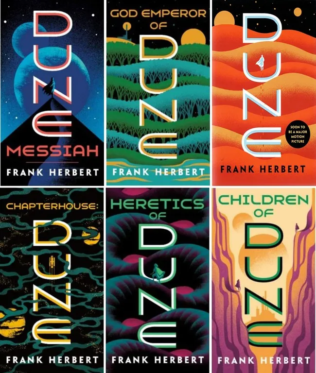 Dune šesťdielna séria anglický pôvodný americký edícia sci-fi, Frank Herbert Contemporary Science Fiction Bestseller