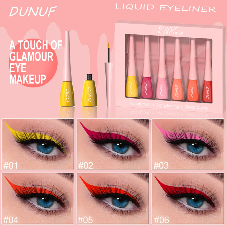 Dunuf 6pcs/set farebné tekuté očné podšívka nepremokavá dlhotrvajúca rýchle suché očné linky modré zelené červené oči Kozmetika Kozmetika Kozmetika