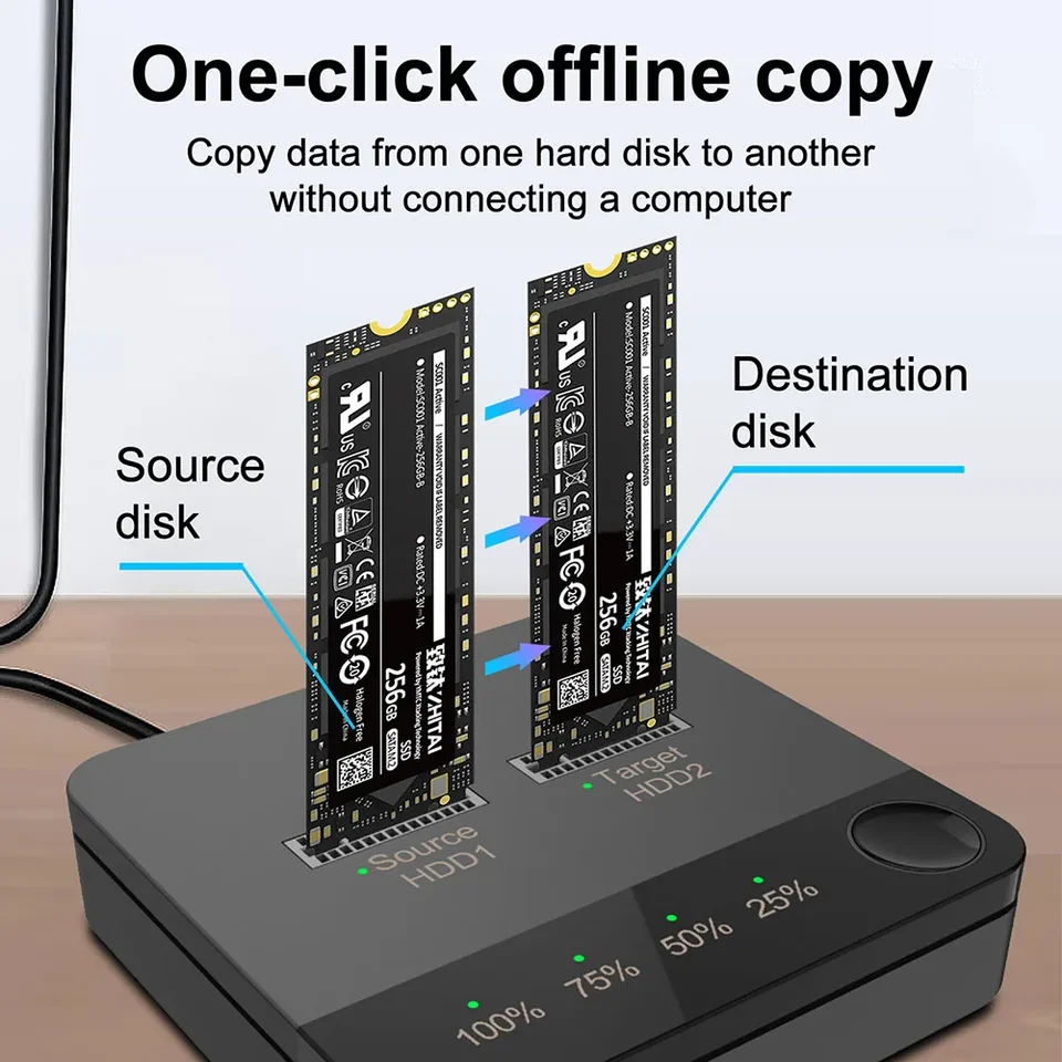 Duplikátor pevného disku SSD s LED indikátorom LED indikátorom DOPRAVY DOPRAVA DÁTU DUÁLNY ROTORY Čítanie pre ukladanie údajov