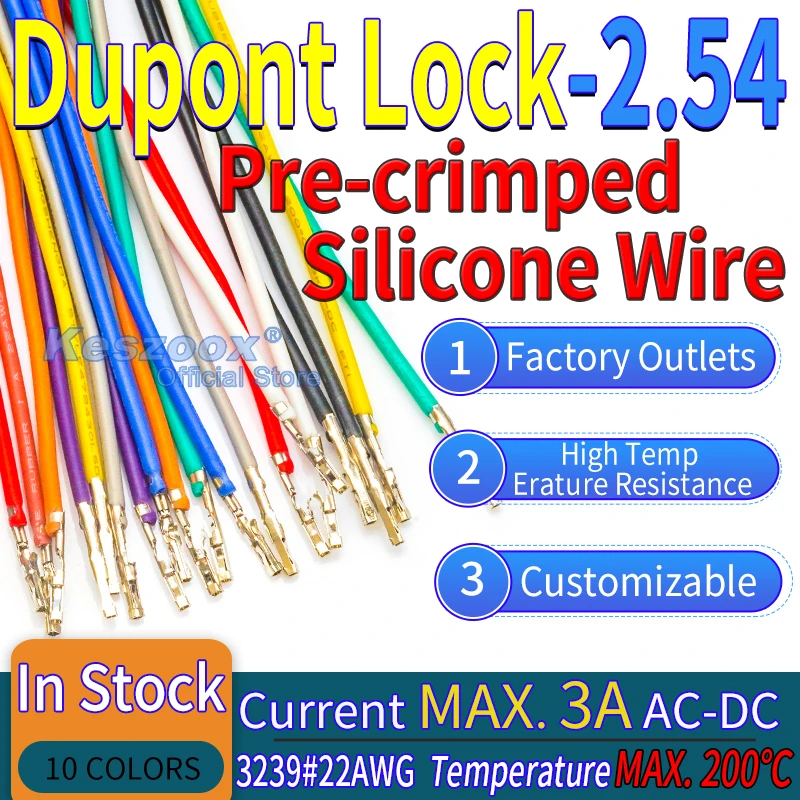 DuPont Lock 2,5 mm predkripovaný silikónový kábel 22awg Medený drôt s vysokým obsahom odporu Kábel Kábel konektory