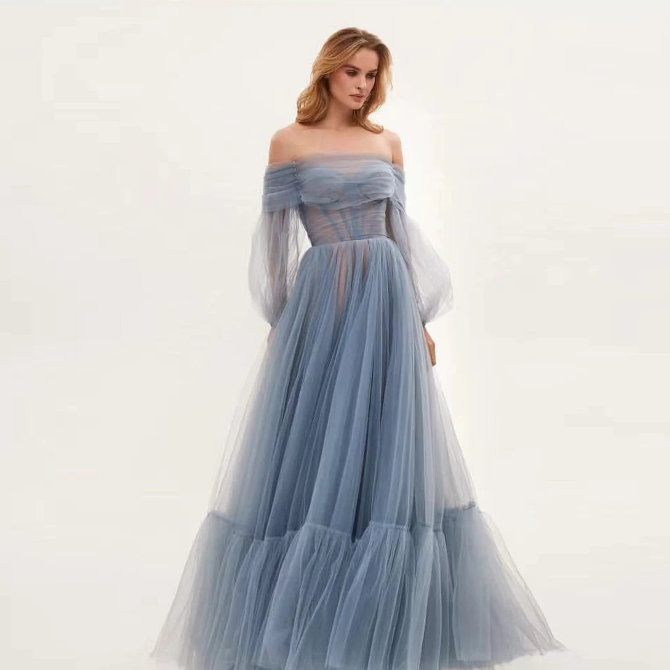 Dusty Blue Tulle Dress Chic Design