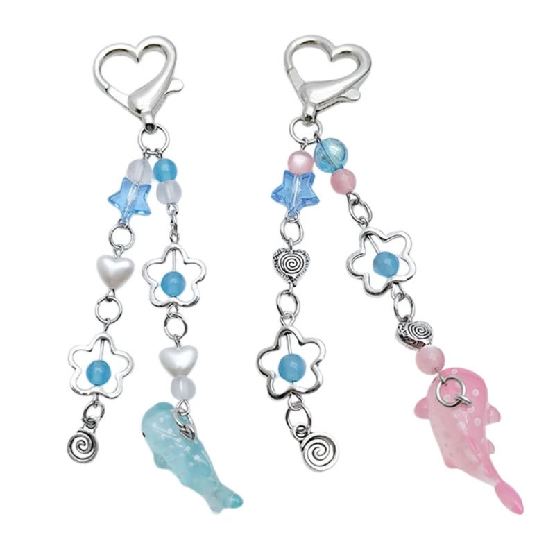 Dutého kvetinového prívesku Keychain krištáľová hviezda korálky Klávesové kľúče jedinečné veľryby dekor