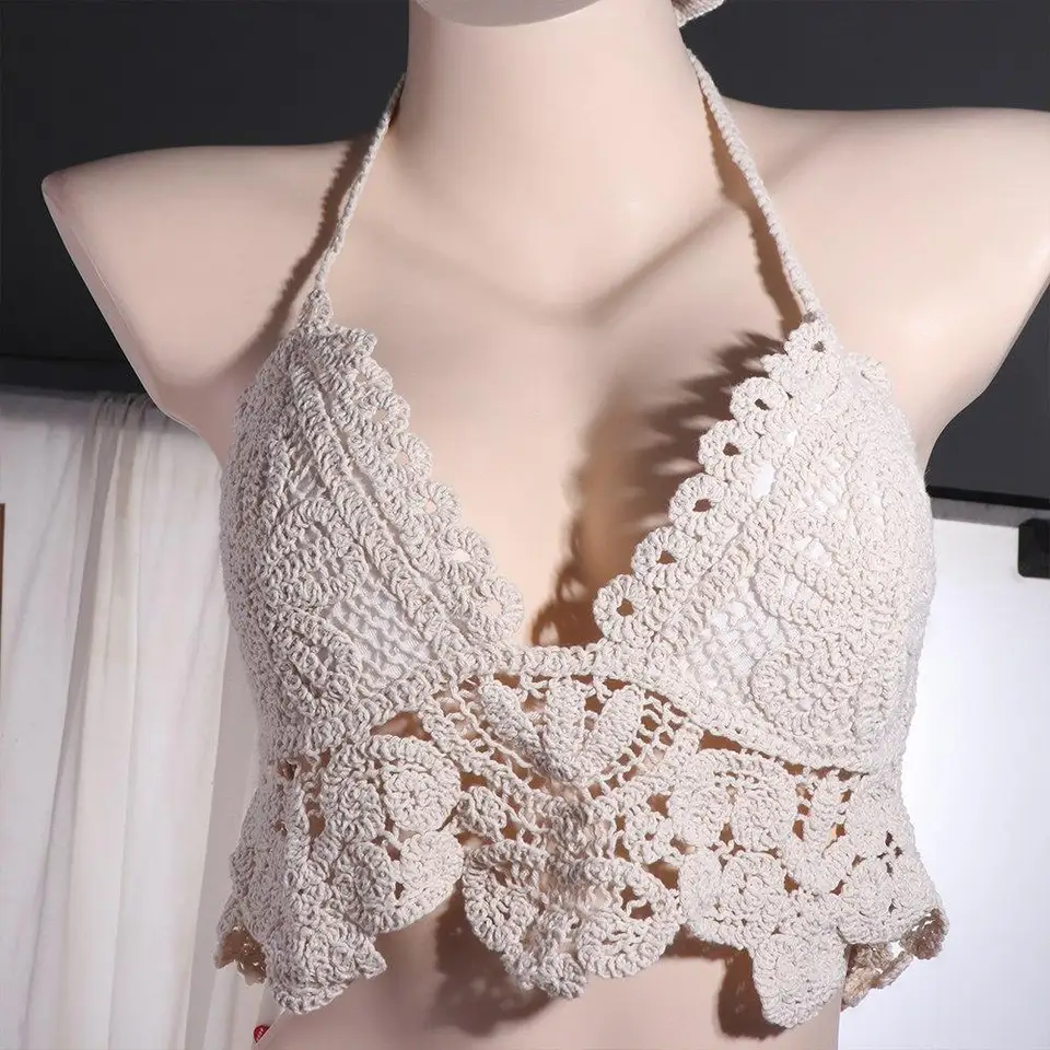 Dutý český štýl vesta Závidenie krku bez rukávov pletenie plodiny Tops Plážové oblečenie etnický štýl vyšívané kvetinové camisole leto