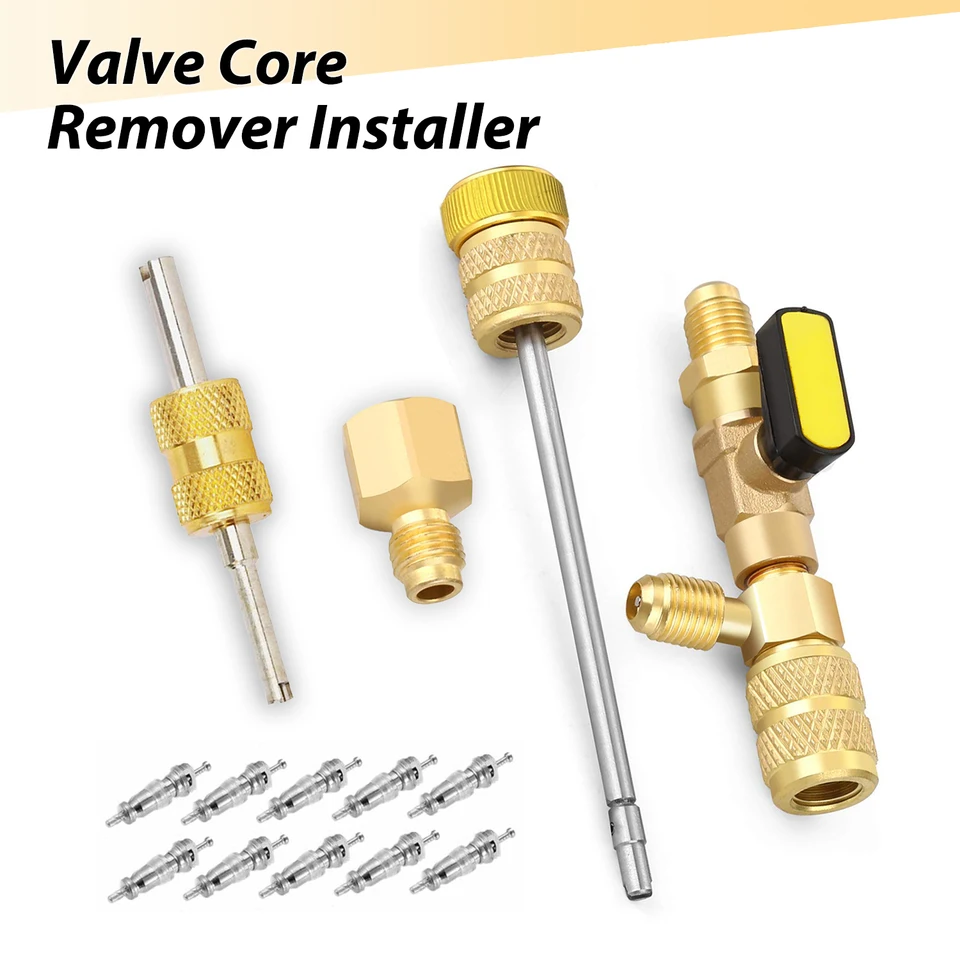 Duálna veľkosť 1/4 a 5/16 Port Valve Core Remover Remover Remover Sit Kompatibilná so systémom R22 R12 R407 R410 R404 R32 R600 A/C