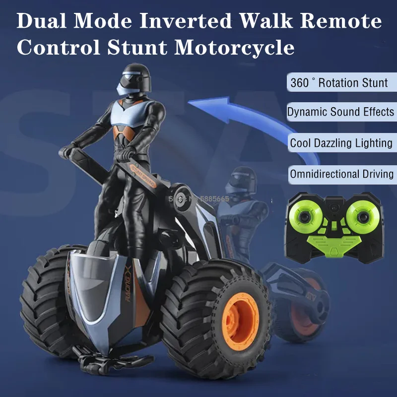 Duálny režim Invertovaný chôdza diaľkové ovládanie kaskadérsky motocykel automobil 360 ° rotačné osvetlenie Dynamické zvukové efekty RC