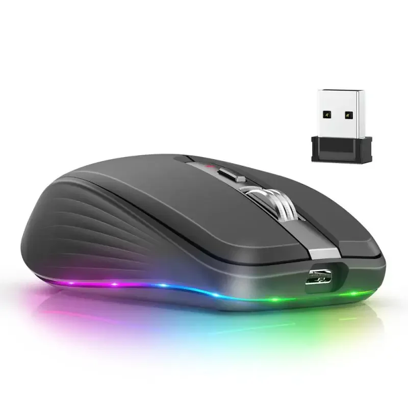 Duálny režim Nabíjateľný bezdrôtový bezdrôtový 2,4G myš RGB Mute Mouse pre Windows iOS iOS Android laptop PC PC